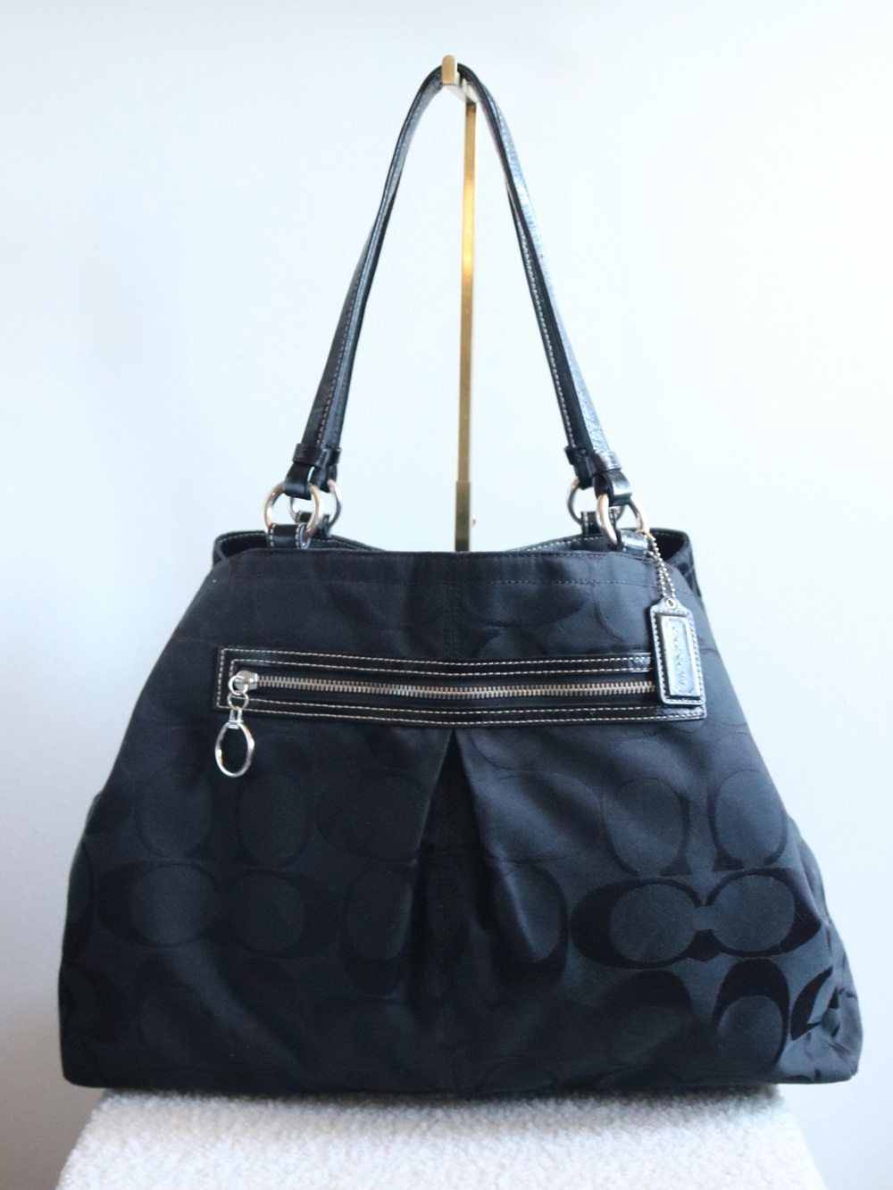 Vintage Coach Signature Gabby XL Carryall  Shopper Tote Black Silver Hardware